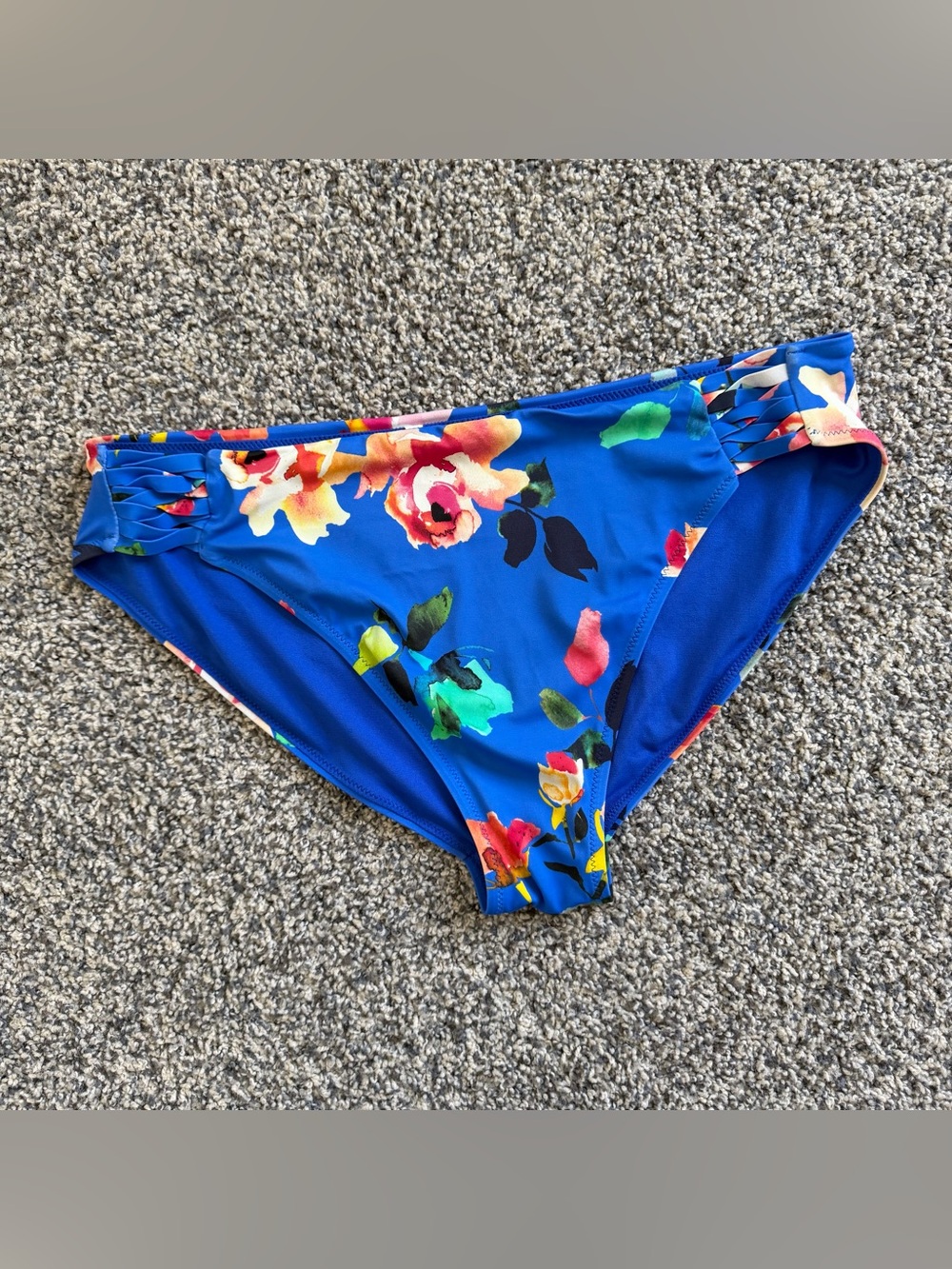 Athleta Dark Royal Blue Floral Braided Bikini Swimsuit Bottoms